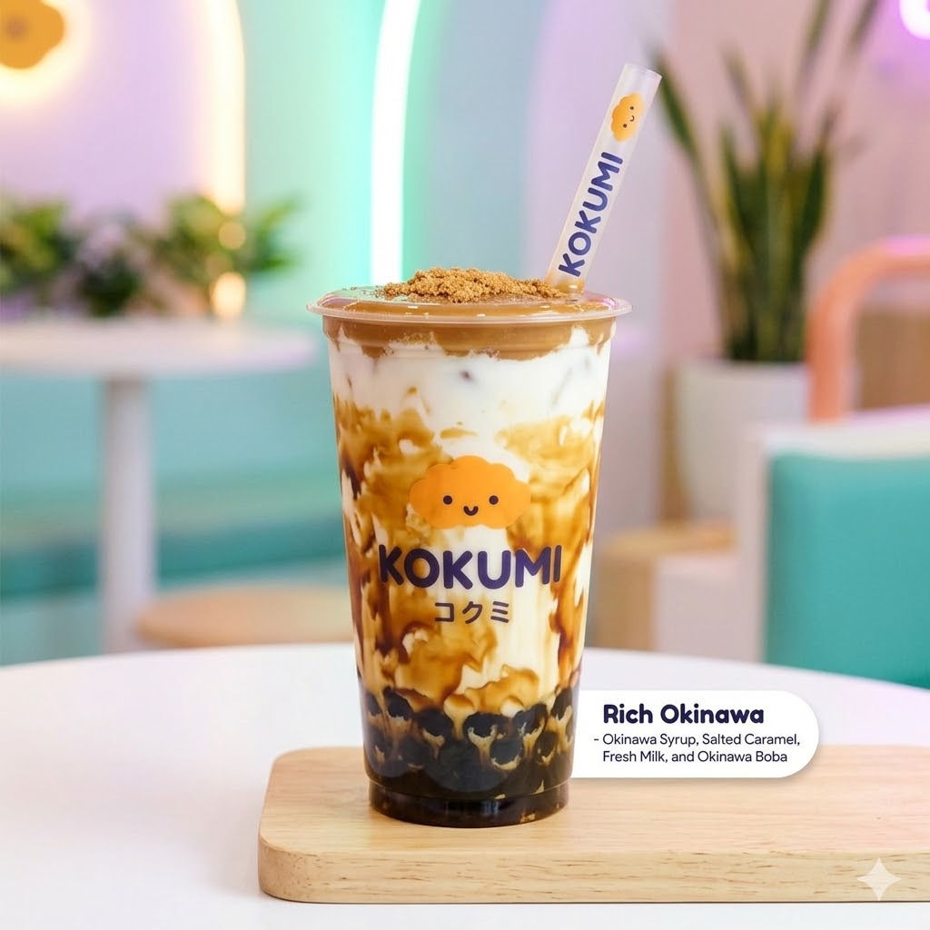 Rich Okinawa – Minuman dengan Okinawa syrup, salted caramel, dan fresh milk